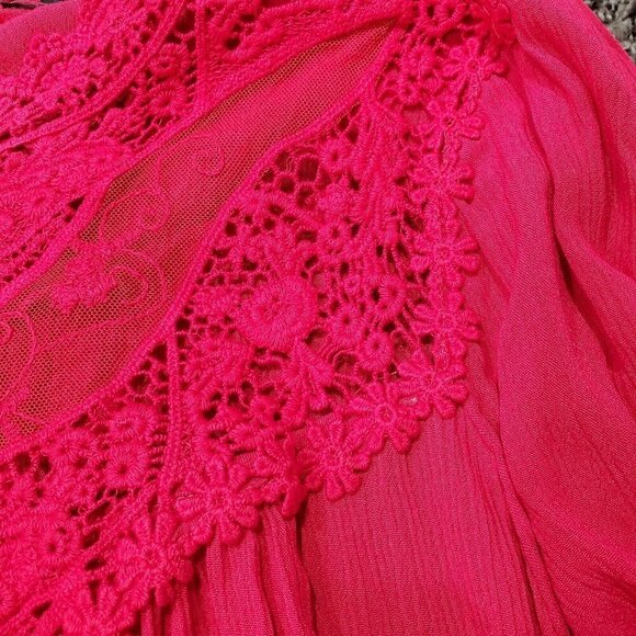Torrid size 1 Fushia Rayon Long Sleeve Lace Boho Top Blouse RN 148862 - Picture 9 of 10